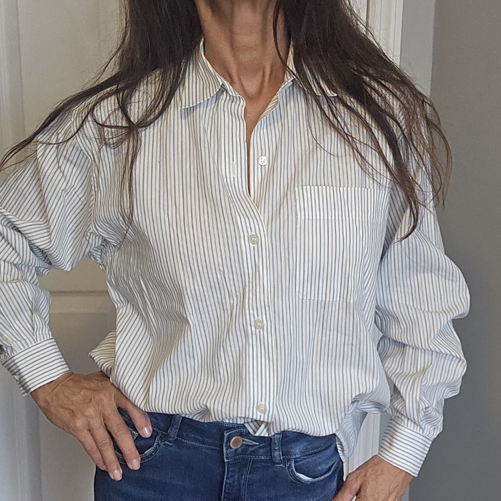 Burberry  designer classic Striped White Cream Classic Button Down 10